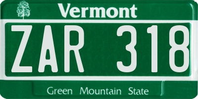 VT license plate ZAR318