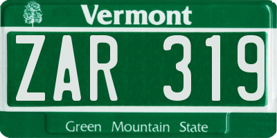 VT license plate ZAR319