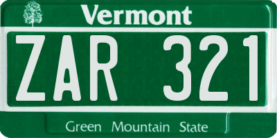VT license plate ZAR321