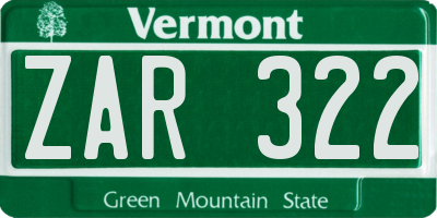 VT license plate ZAR322