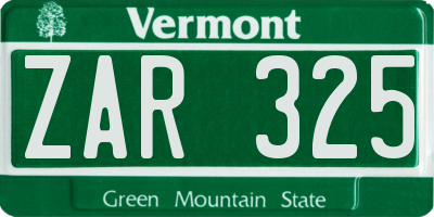VT license plate ZAR325