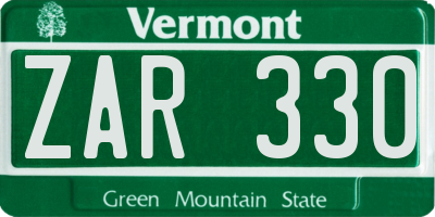 VT license plate ZAR330