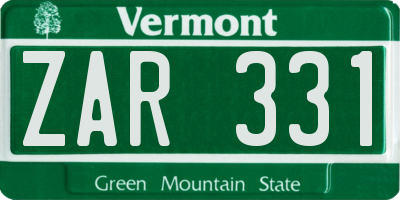 VT license plate ZAR331