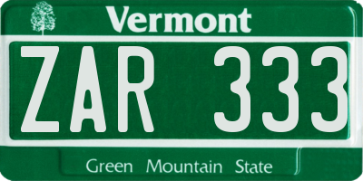 VT license plate ZAR333