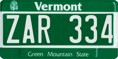 VT license plate ZAR334