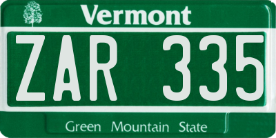 VT license plate ZAR335