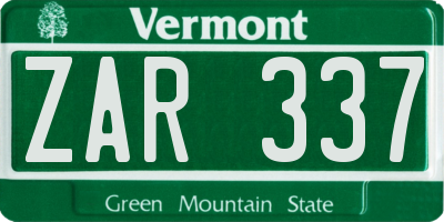 VT license plate ZAR337
