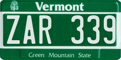 VT license plate ZAR339