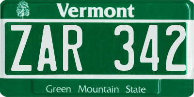 VT license plate ZAR342