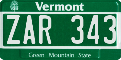 VT license plate ZAR343