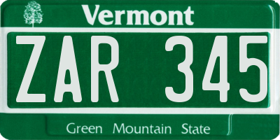 VT license plate ZAR345