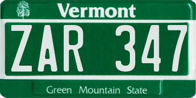 VT license plate ZAR347