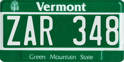VT license plate ZAR348