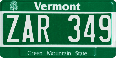 VT license plate ZAR349