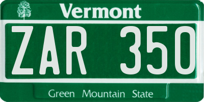 VT license plate ZAR350