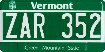 VT license plate ZAR352