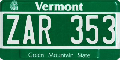 VT license plate ZAR353