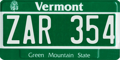 VT license plate ZAR354
