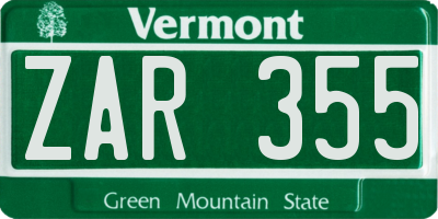 VT license plate ZAR355