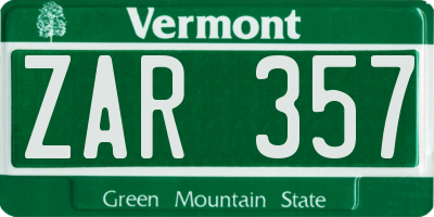 VT license plate ZAR357