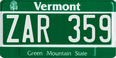 VT license plate ZAR359