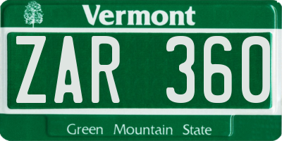 VT license plate ZAR360