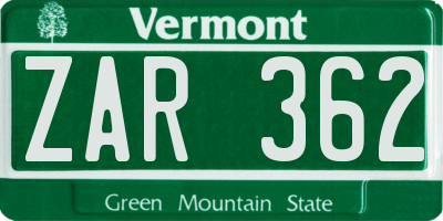 VT license plate ZAR362