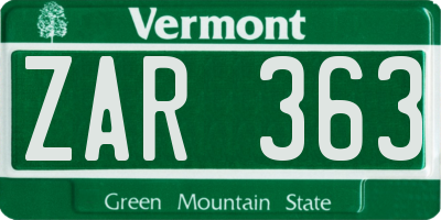 VT license plate ZAR363