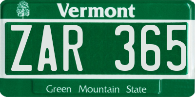 VT license plate ZAR365