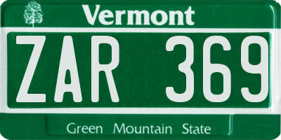 VT license plate ZAR369