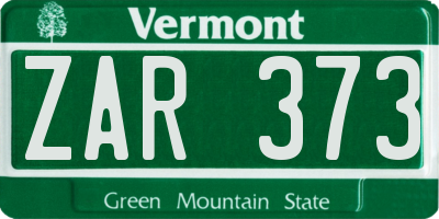 VT license plate ZAR373