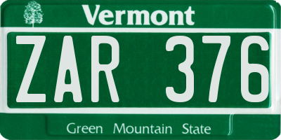 VT license plate ZAR376