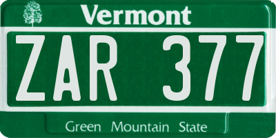 VT license plate ZAR377