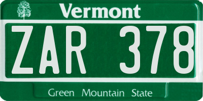 VT license plate ZAR378