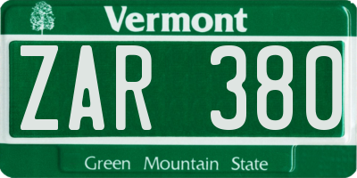 VT license plate ZAR380