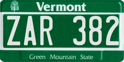 VT license plate ZAR382