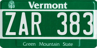 VT license plate ZAR383