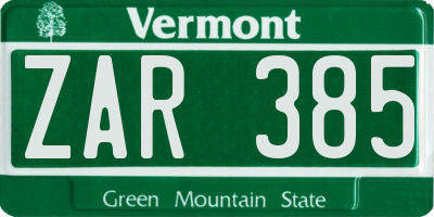 VT license plate ZAR385