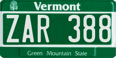 VT license plate ZAR388