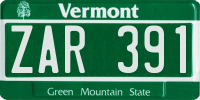 VT license plate ZAR391