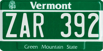 VT license plate ZAR392
