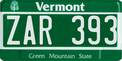 VT license plate ZAR393