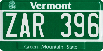 VT license plate ZAR396