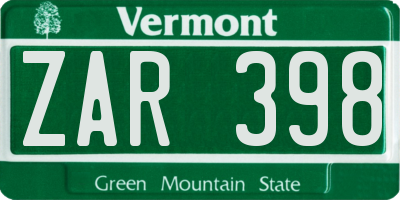 VT license plate ZAR398