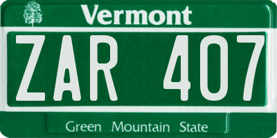 VT license plate ZAR407