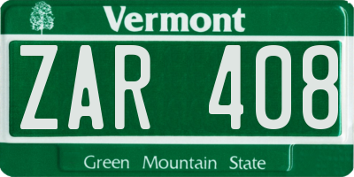 VT license plate ZAR408