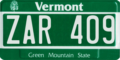 VT license plate ZAR409