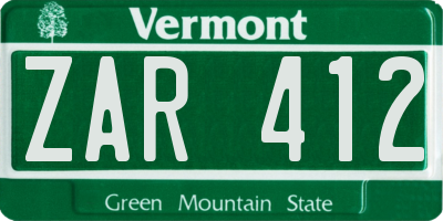 VT license plate ZAR412