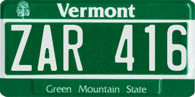 VT license plate ZAR416