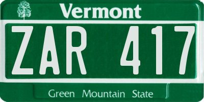 VT license plate ZAR417